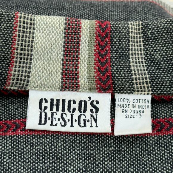 Chicos Design Womens Size 3 US 16 Jacket Cotton Canvas Striped Gray Red - Picture 12 of 16